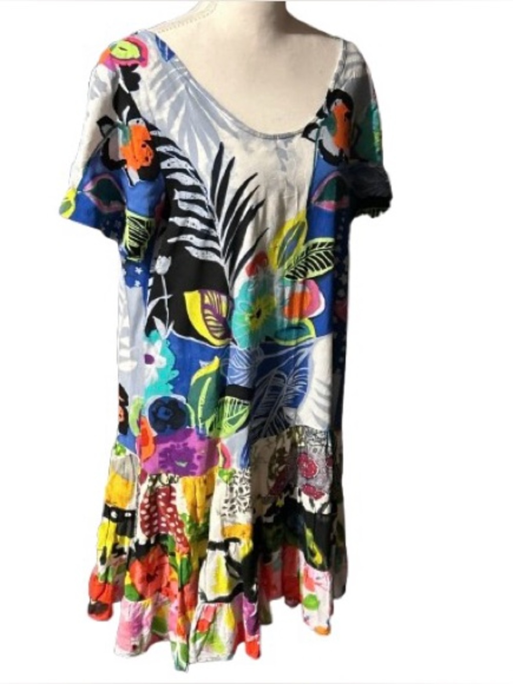 Vintage Jams World Dress Tropical Floral Boho Ruffle Short Sleeved Y2K 90s LG - Picture 10 of 15